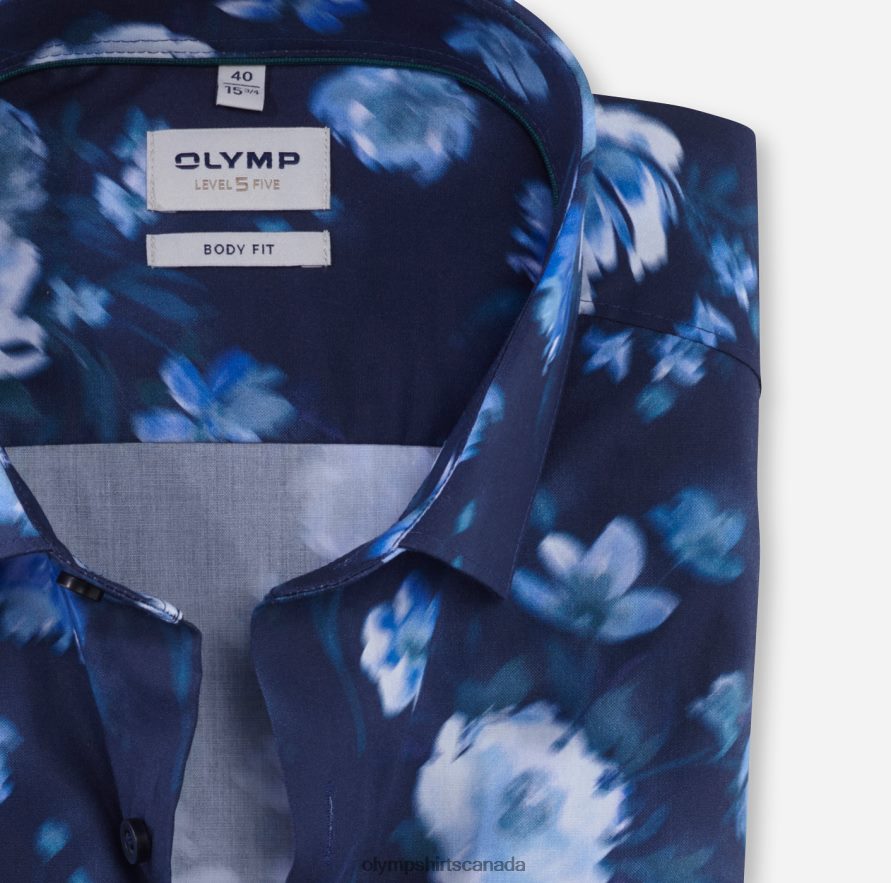 OLYMP Level Five Body Fit Business Shirt Modern Kent Smoke Blue H2P42H366 Clothing