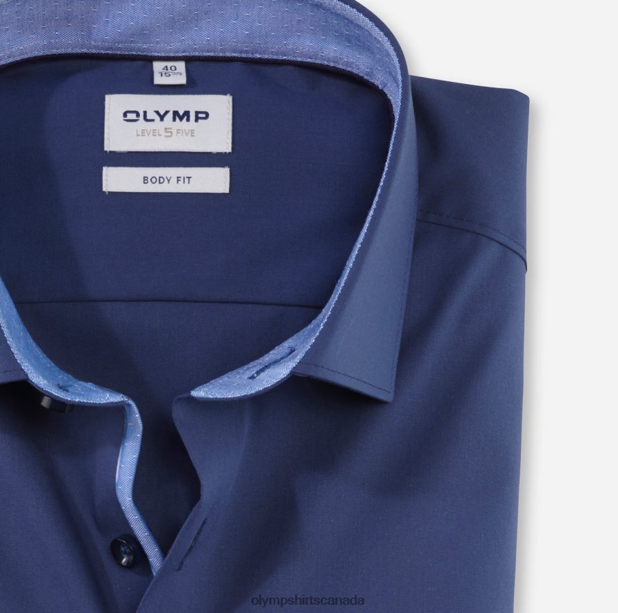 OLYMP Level Five Body Fit Business Shirt Modern Kent Smoke Blue H2P42H538 Clothing