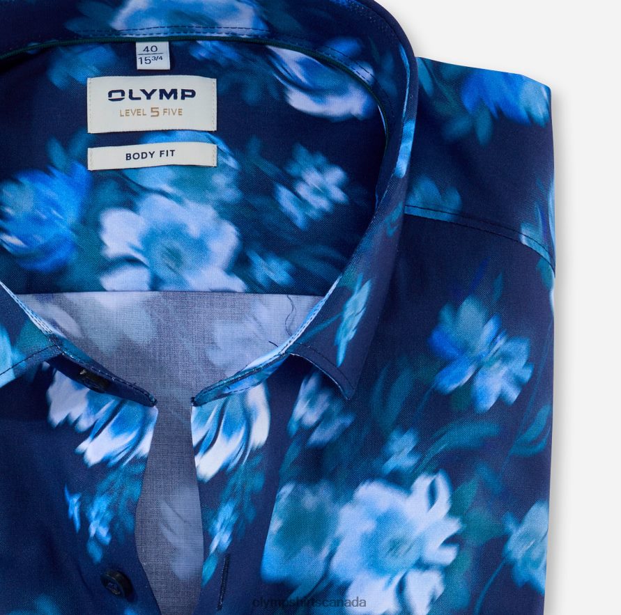 OLYMP Level Five Body Fit Business Shirt Modern Kent Smoke Blue H2P42H767 Clothing