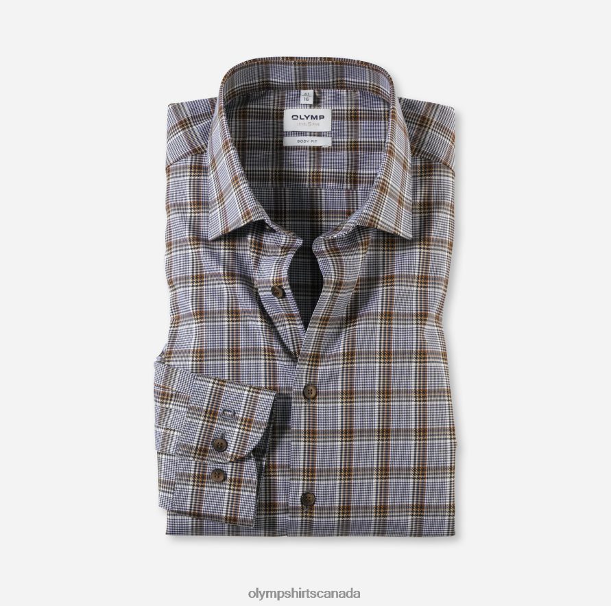 OLYMP Level Five Body Fit Business Shirt New York Kent Brown H2P42H427 Clothing