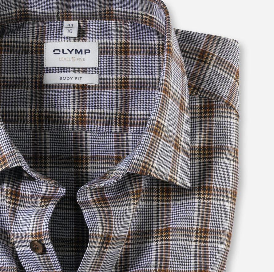 OLYMP Level Five Body Fit Business Shirt New York Kent Brown H2P42H427 Clothing