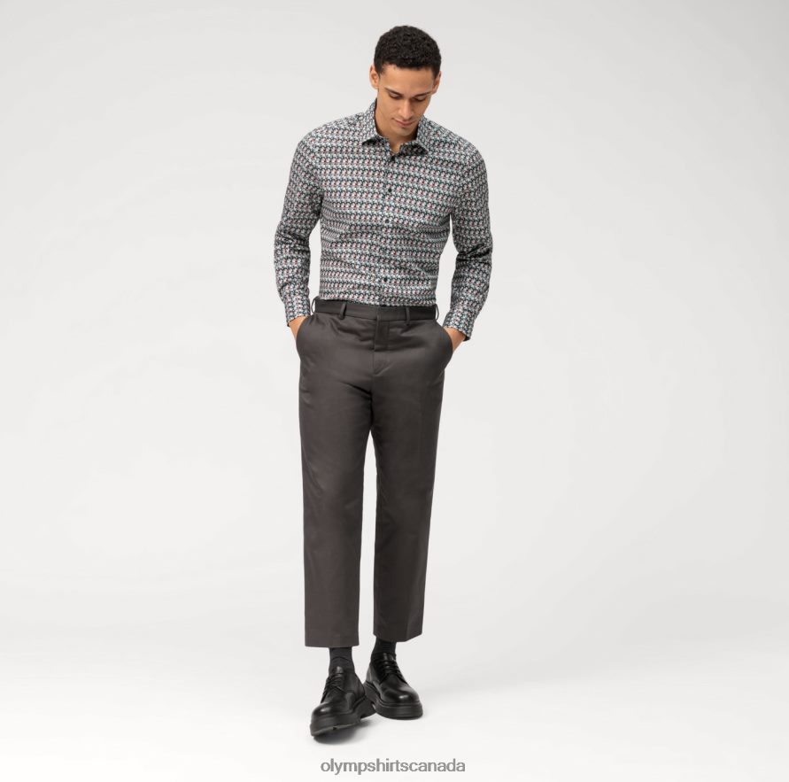 OLYMP Level Five Body Fit Business Shirt New York Kent Olive H2P42H583 Clothing