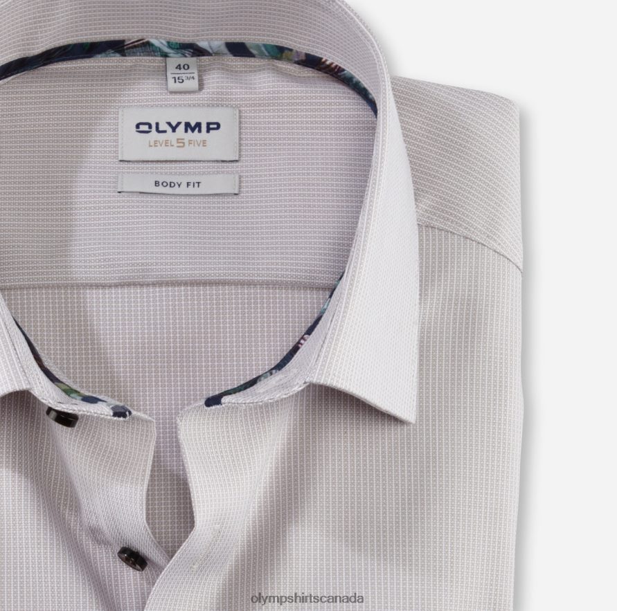 OLYMP Level Five Body Fit Business Shirt New York Kent Taupe H2P42H373 Clothing