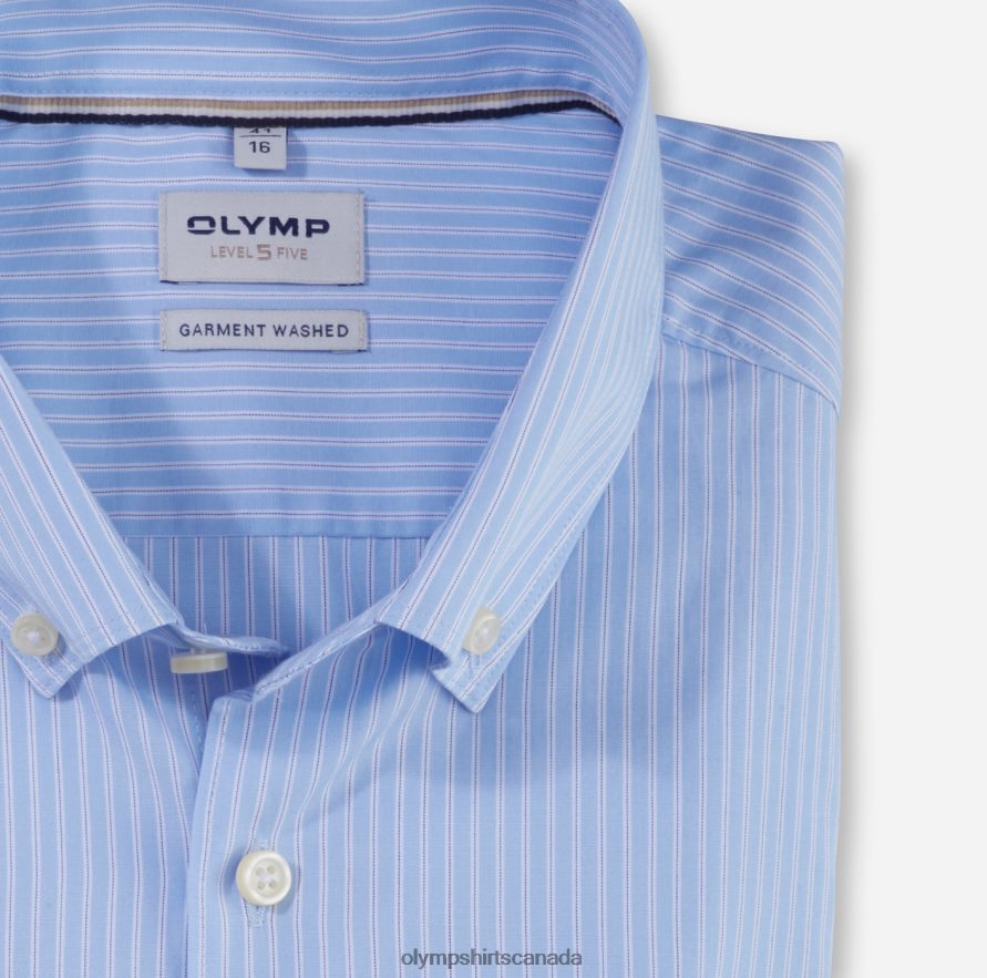 OLYMP Level Five Garment Washed Body Fit Business Shirt Button-Down Bleu H2P42H463 Clothing