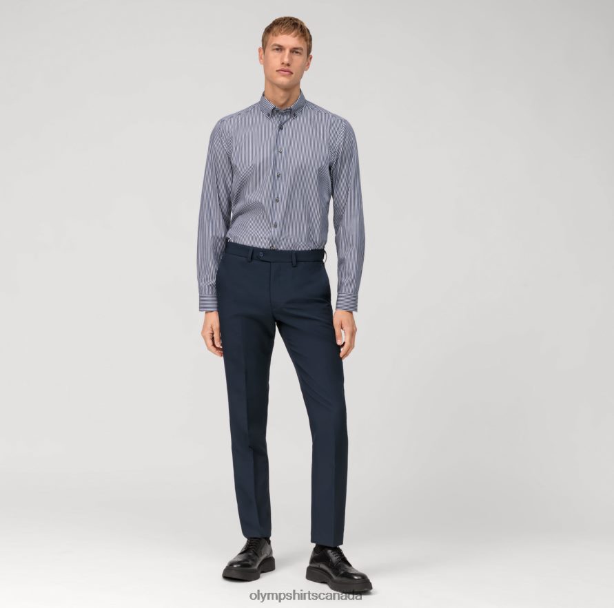 OLYMP Level Five Garment Washed Body Fit Business Shirt Button-Down Marine H2P42H493 Clothing