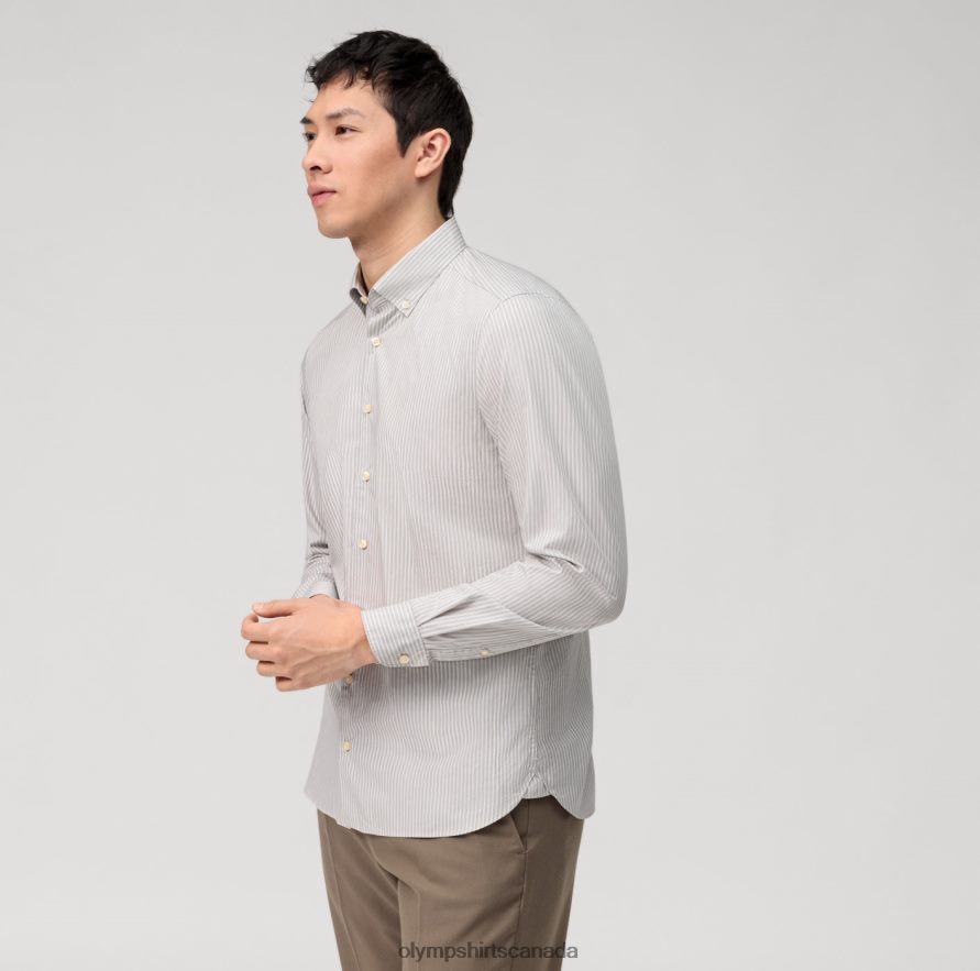 OLYMP Level Five Garment Washed Body Fit Business Shirt Button-Down Taupe H2P42H553 Clothing