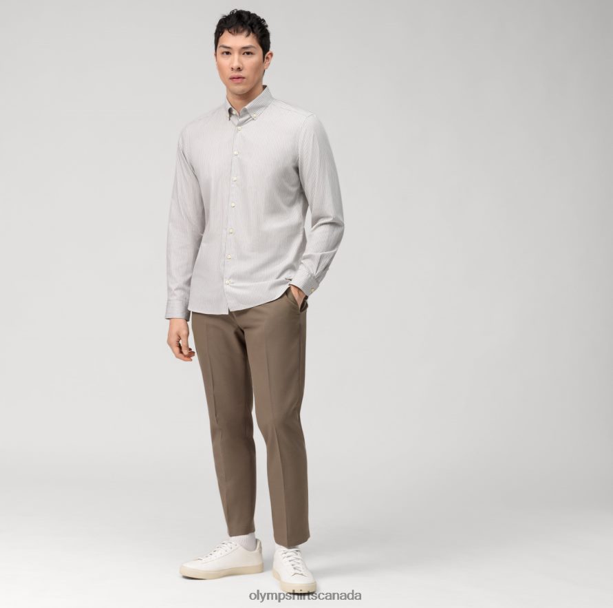OLYMP Level Five Garment Washed Body Fit Business Shirt Button-Down Taupe H2P42H553 Clothing