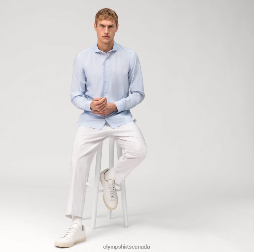 OLYMP Level Five Garment Washed Body Fit Business Shirt Cutaway Bleu H2P42H555 Clothing