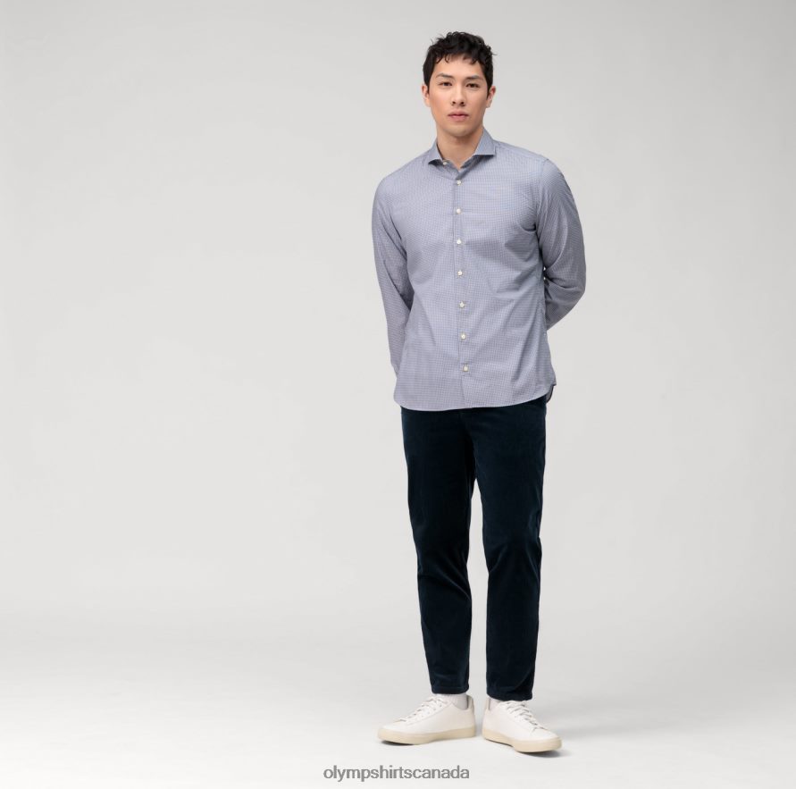 OLYMP Level Five Garment Washed Body Fit Business Shirt Cutaway Marine H2P42H569 Clothing