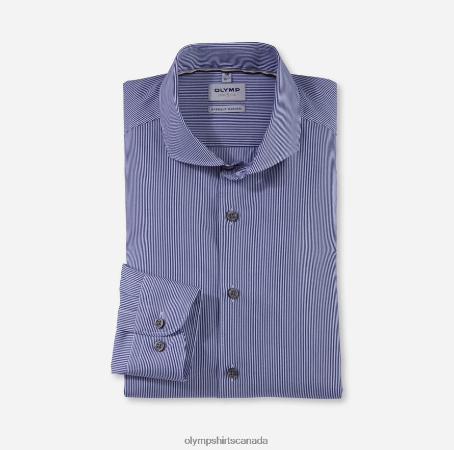 OLYMP Level Five Garment Washed Body Fit Business Shirt Cutaway Marine H2P42H572 Clothing