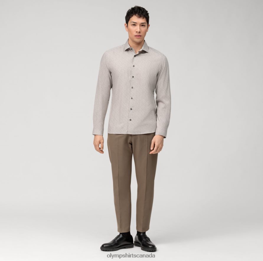 OLYMP Level Five Garment Washed Body Fit Business Shirt Kent Reddish Brown H2P42H564 Clothing