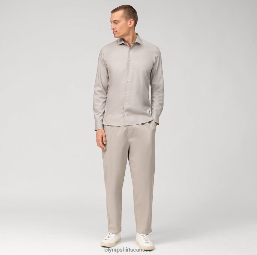 OLYMP Level Five Garment Washed Body Fit Business Shirt Kent Taupe H2P42H530 Clothing