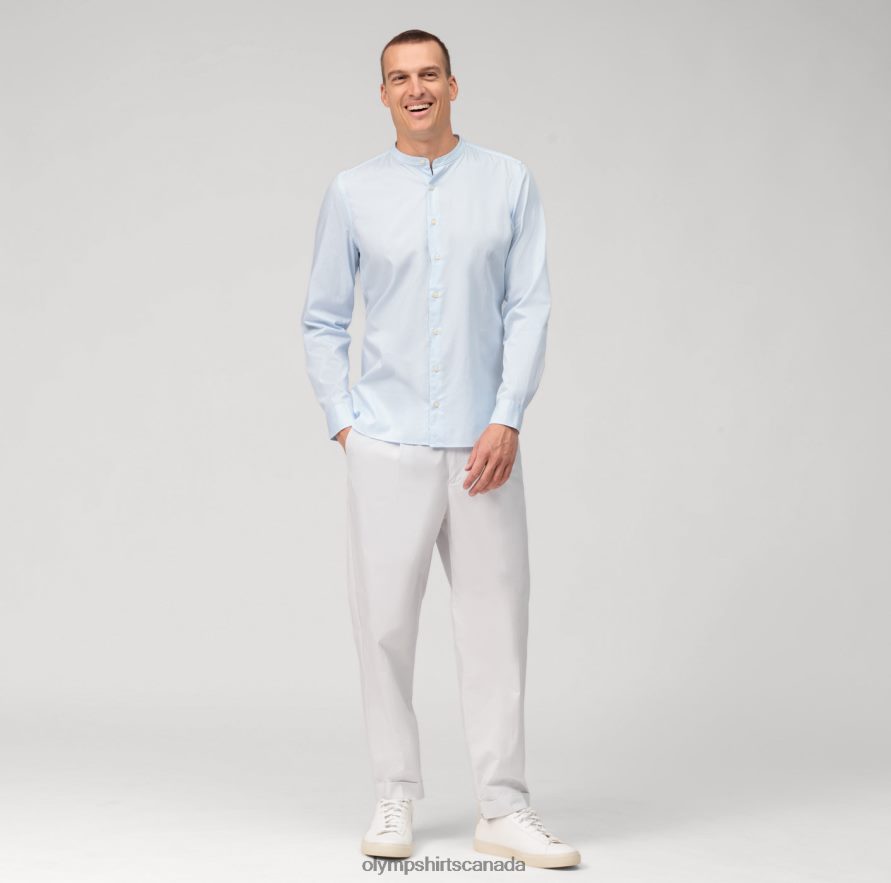 OLYMP Level Five Garment Washed Body Fit Business Shirt Stand-Up Collar Bleu H2P42H496 Clothing