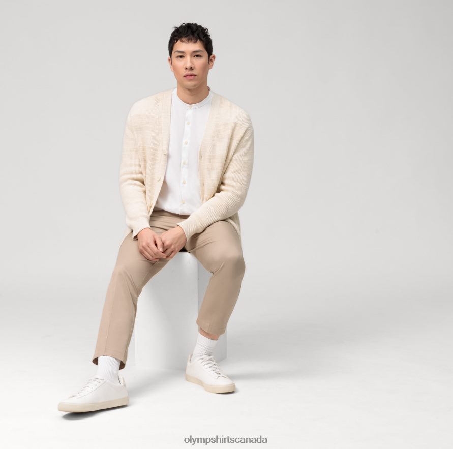 OLYMP Level Five Garment Washed Body Fit Business Shirt Stand-Up Collar White H2P42H424 Clothing