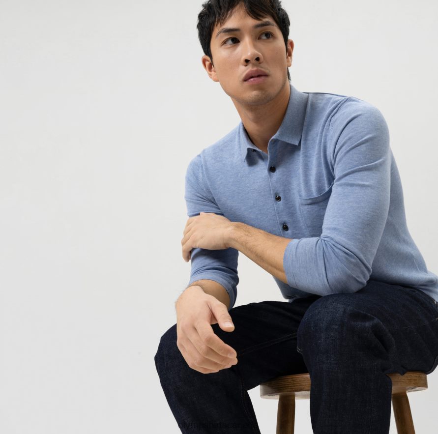 OLYMP Level Five Knitwear Body Fit Polo Collar Sky H2P42H1747 Clothing