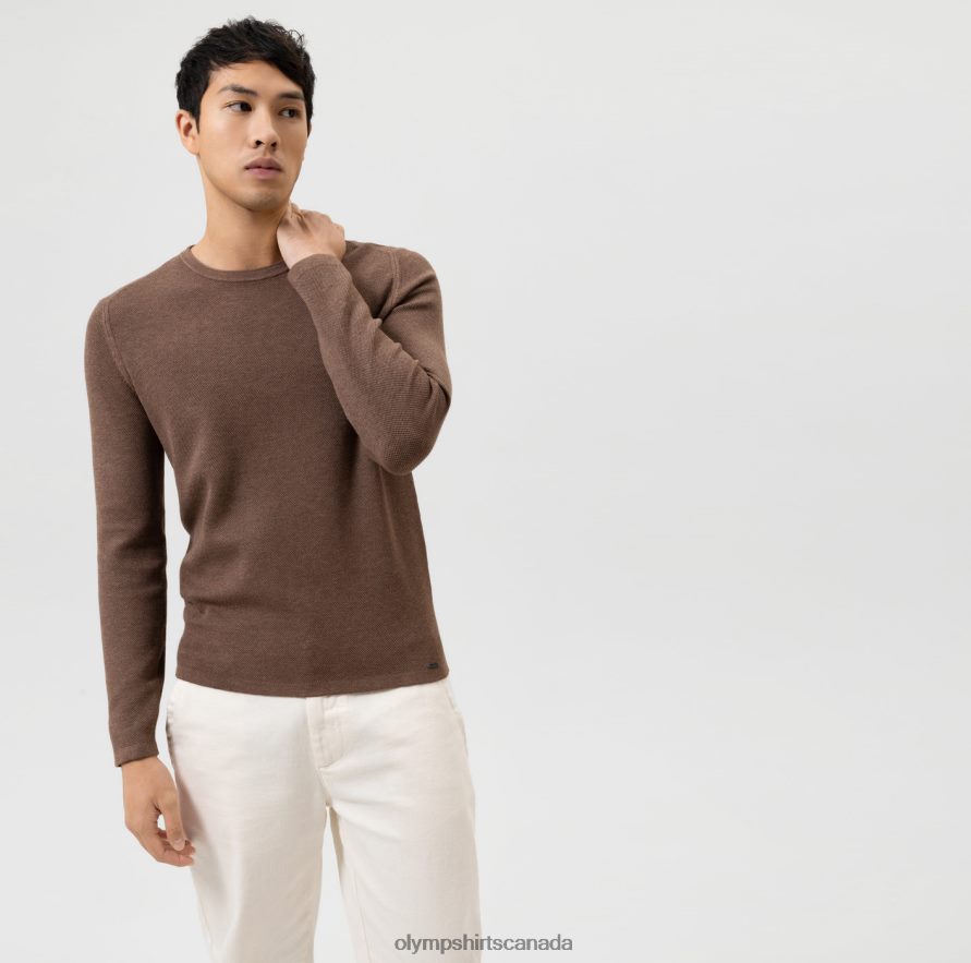 OLYMP Level Five Knitwear Body Fit Pullover Crew Neck Brown H2P42H1760 Clothing