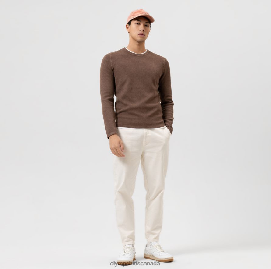 OLYMP Level Five Knitwear Body Fit Pullover Crew Neck Brown H2P42H1760 Clothing