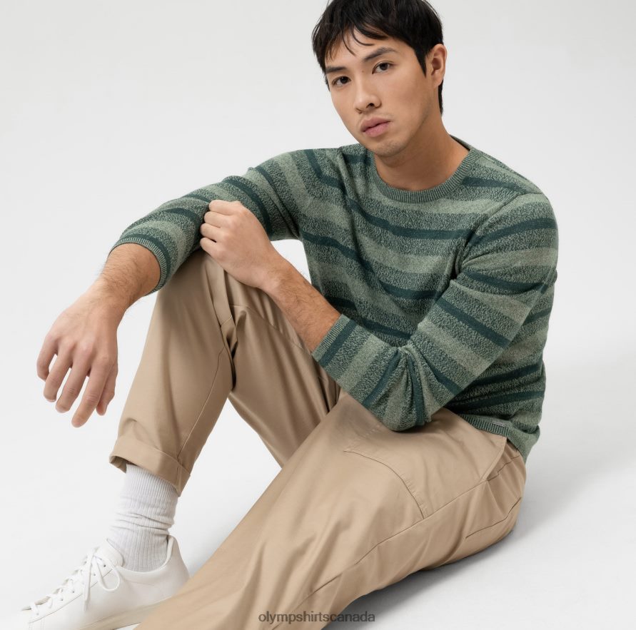 OLYMP Level Five Knitwear Body Fit Pullover Crew Neck Green H2P42H1758 Clothing