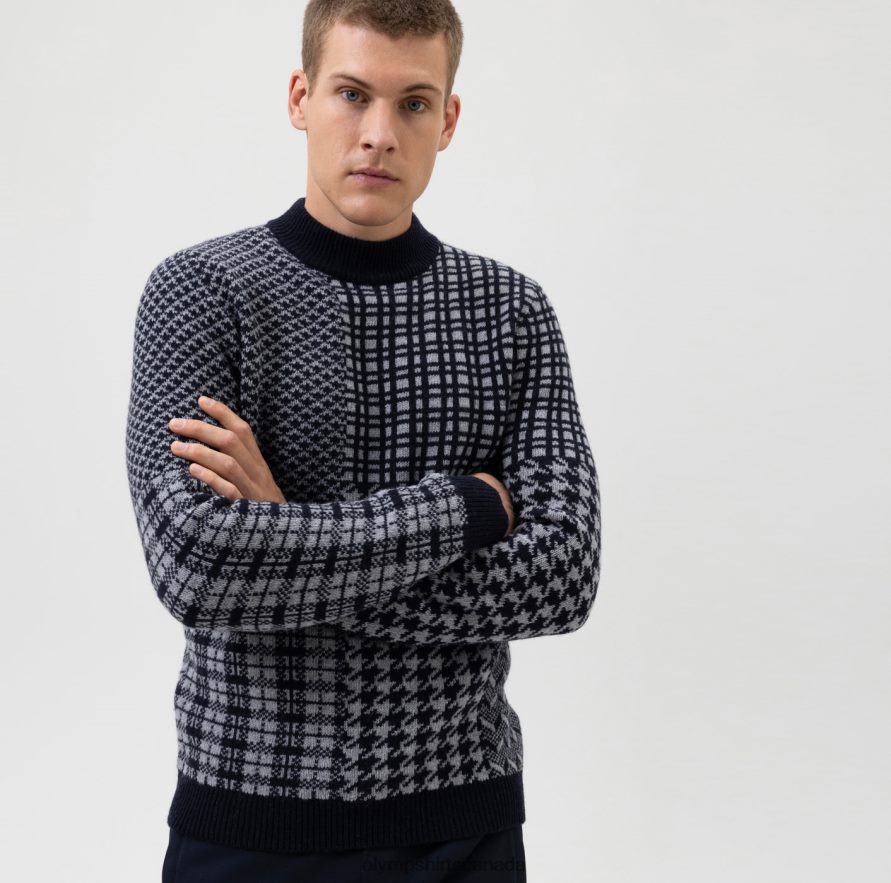 OLYMP Level Five Knitwear Body Fit Pullover Stand-Up Collar Grey H2P42H1844 Clothing