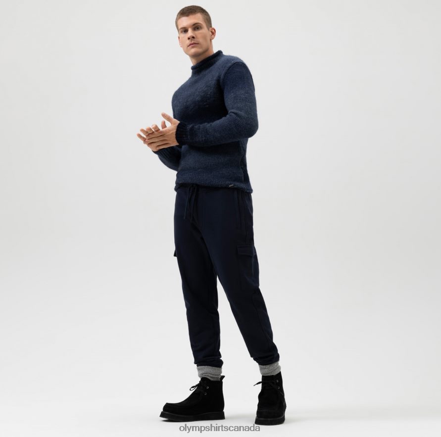 OLYMP Level Five Knitwear Body Fit Pullover Stand-Up Collar Marine H2P42H1849 Clothing