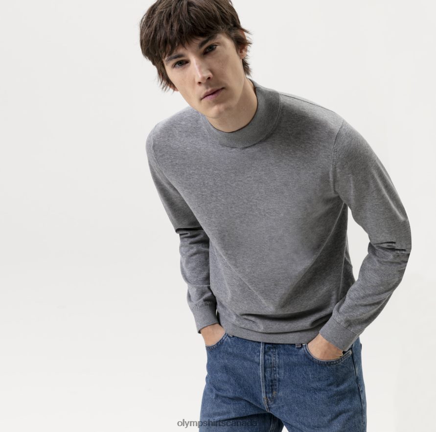 OLYMP Level Five Knitwear Body Fit Pullover Stand-Up Collar Silver Grey H2P42H1875 Clothing