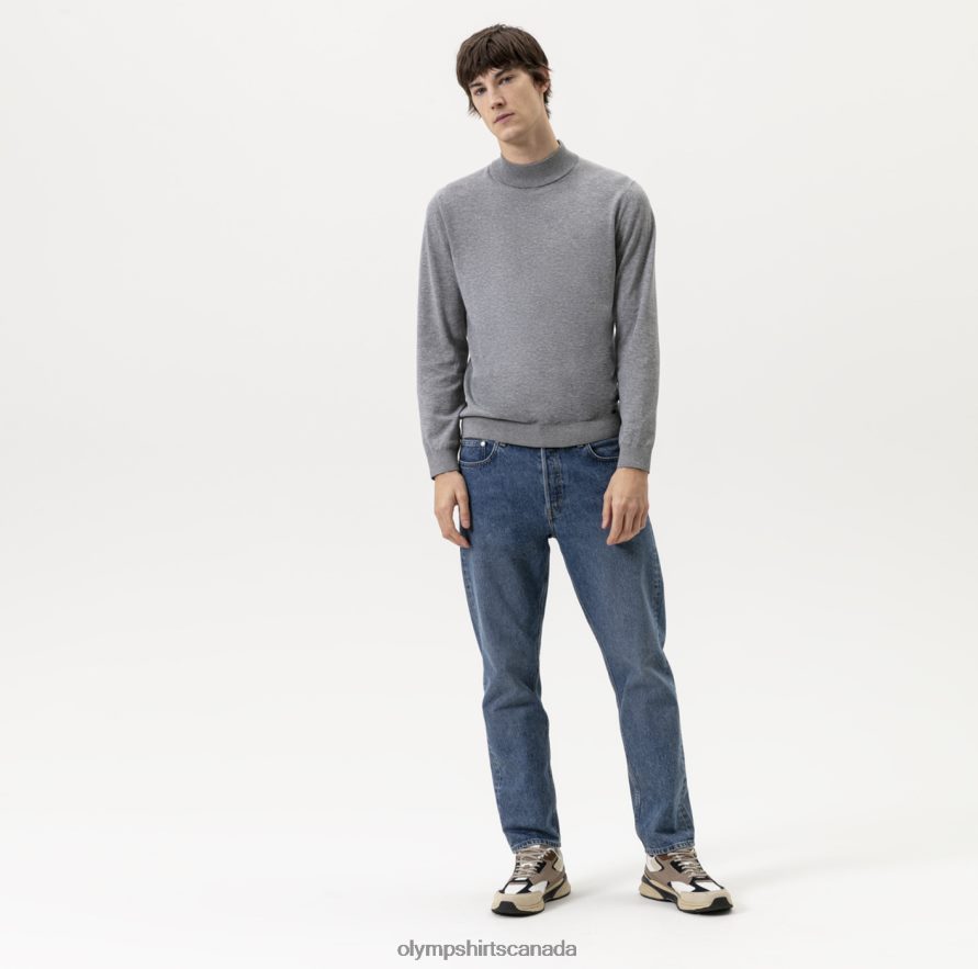 OLYMP Level Five Knitwear Body Fit Pullover Stand-Up Collar Silver Grey H2P42H1875 Clothing