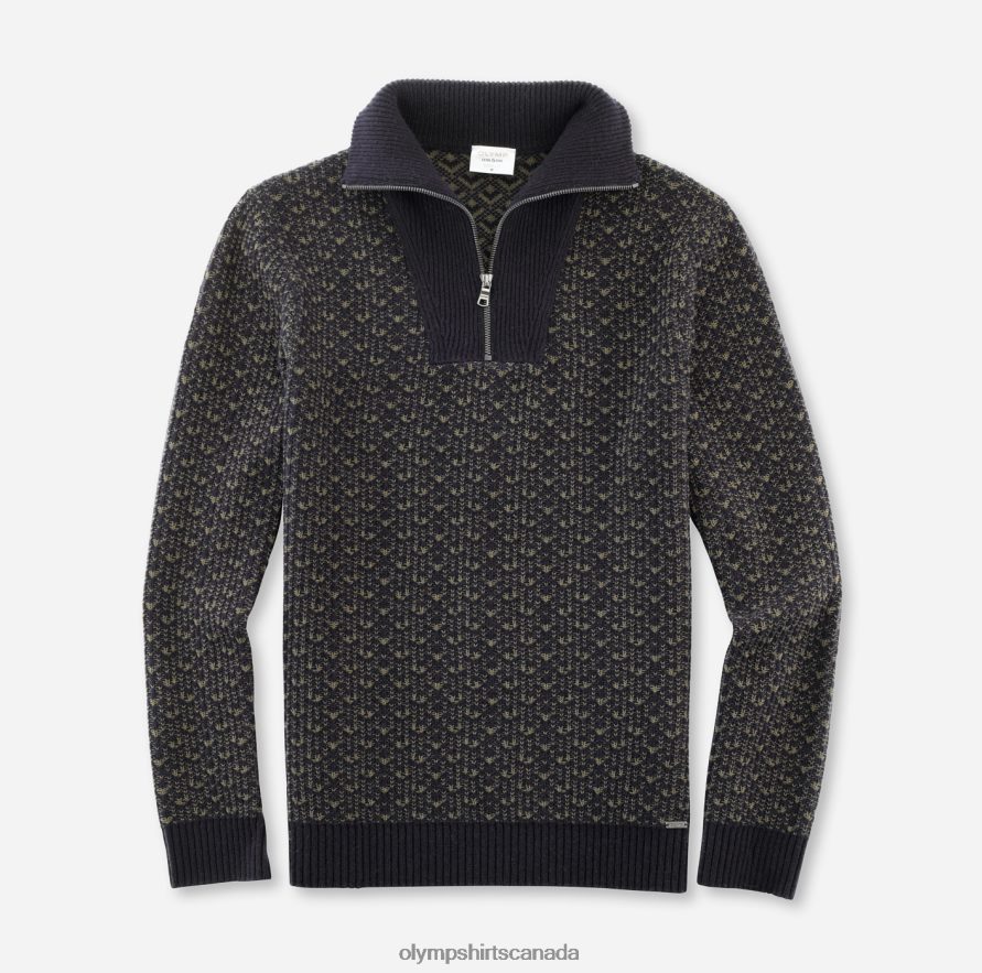 OLYMP Level Five Knitwear Body Fit Pullover Zipper Jacket Marine H2P42H1873 Clothing