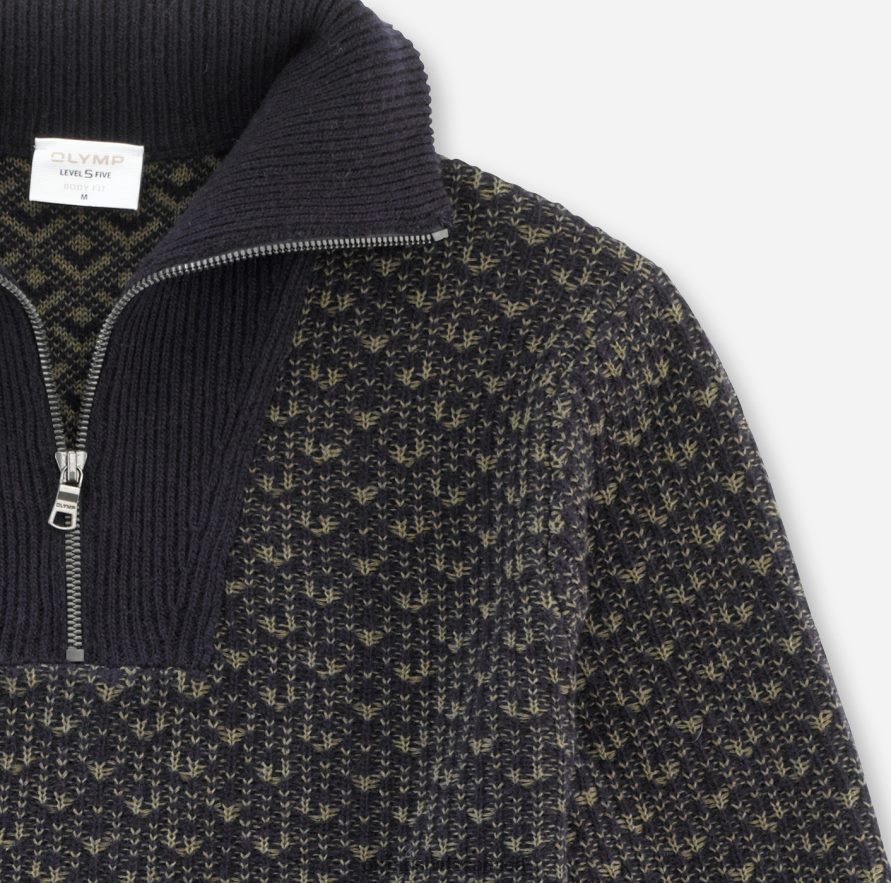 OLYMP Level Five Knitwear Body Fit Pullover Zipper Jacket Marine H2P42H1873 Clothing