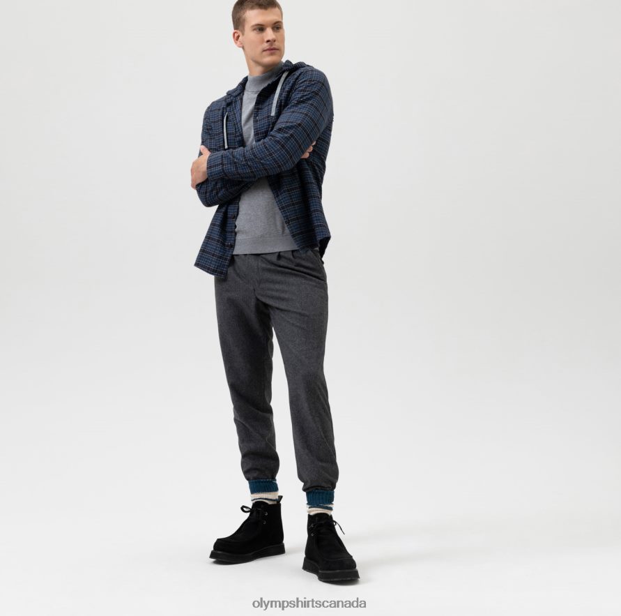 OLYMP Level Five Smart Casual Overshirt Casual Shirt Hood Marine H2P42H1966 Clothing