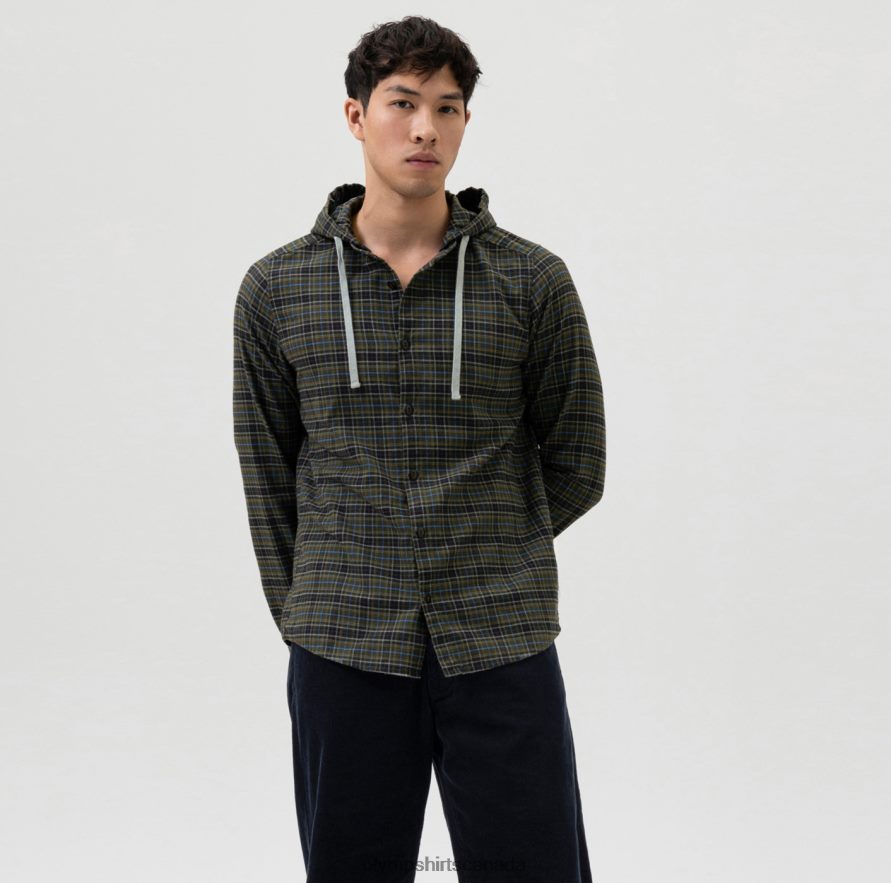 OLYMP Level Five Smart Casual Overshirt Casual Shirt Hood Olive H2P42H1979 Clothing