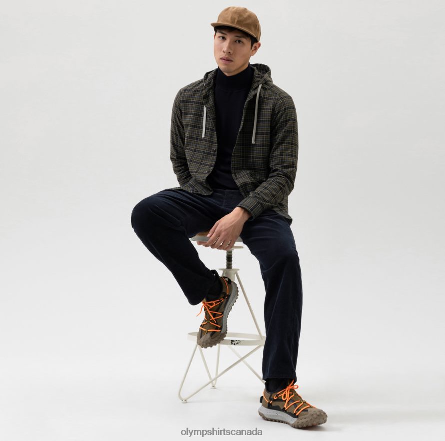 OLYMP Level Five Smart Casual Overshirt Casual Shirt Hood Olive H2P42H1979 Clothing