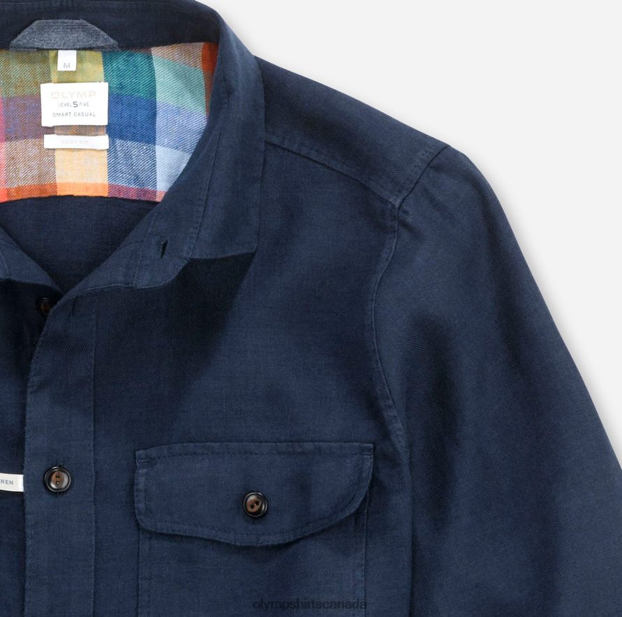 OLYMP Level Five Smart Casual Overshirt Casual Shirt Kent Midnight Blue H2P42H1956 Clothing