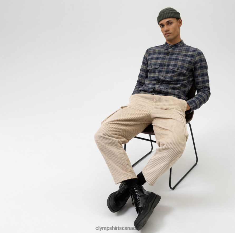 OLYMP Level Five Smart Casual Overshirt Casual Shirt Stand-Up Collar Marine H2P42H1973 Clothing