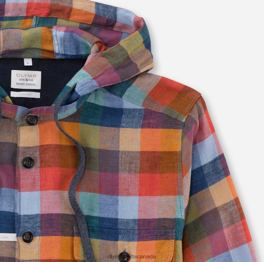 OLYMP Level Five Smart Casual Overshirt Casual Shirt Stand-Up Collar Red H2P42H1981 Clothing