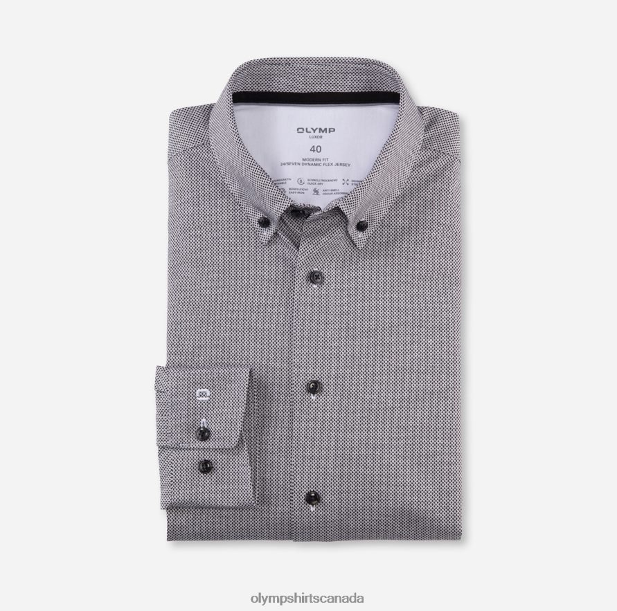 OLYMP Luxor 24/Seven Modern Fit Business Shirt Button-Down Black H2P42H1070 Clothing