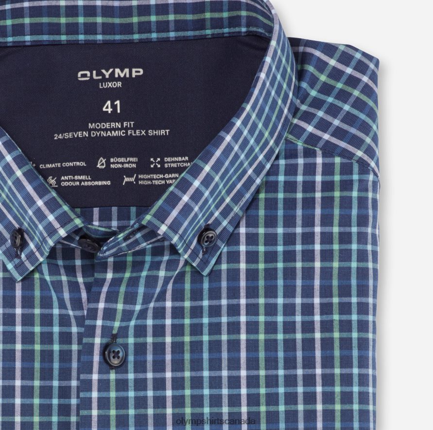 OLYMP Luxor 24/Seven Modern Fit Business Shirt Button-Down Light Green H2P42H1221 Clothing