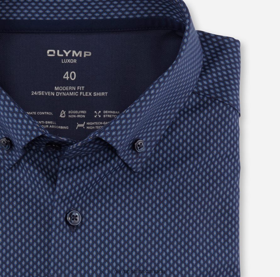 OLYMP Luxor 24/Seven Modern Fit Business Shirt Button-Down Marine H2P42H1013 Clothing
