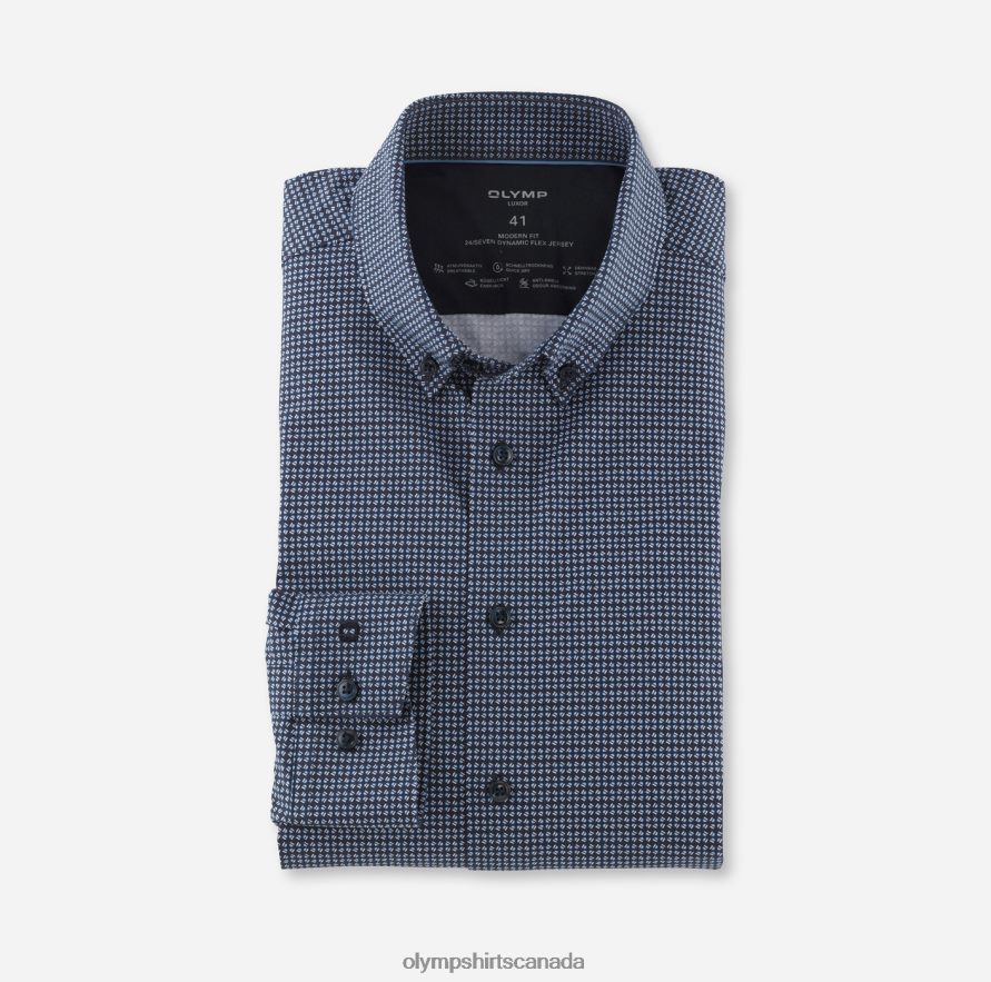 OLYMP Luxor 24/Seven Modern Fit Business Shirt Button-Down Marine H2P42H1077 Clothing