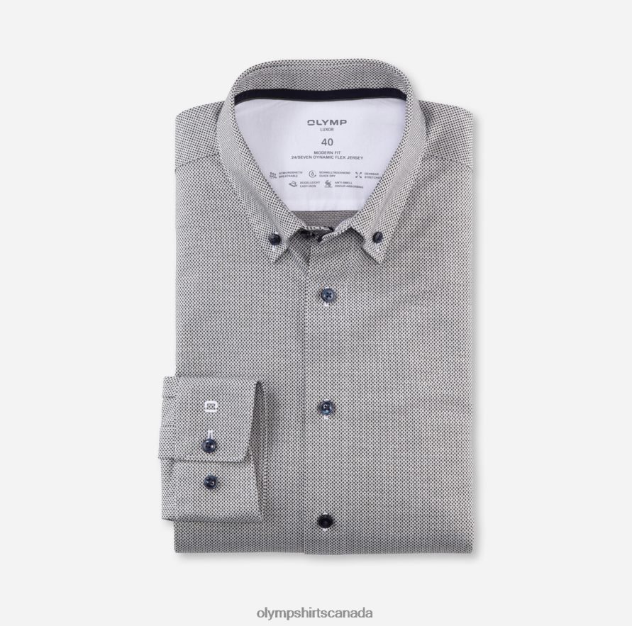 OLYMP Luxor 24/Seven Modern Fit Business Shirt Button-Down Olive H2P42H1027 Clothing