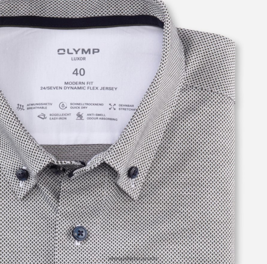 OLYMP Luxor 24/Seven Modern Fit Business Shirt Button-Down Olive H2P42H1027 Clothing