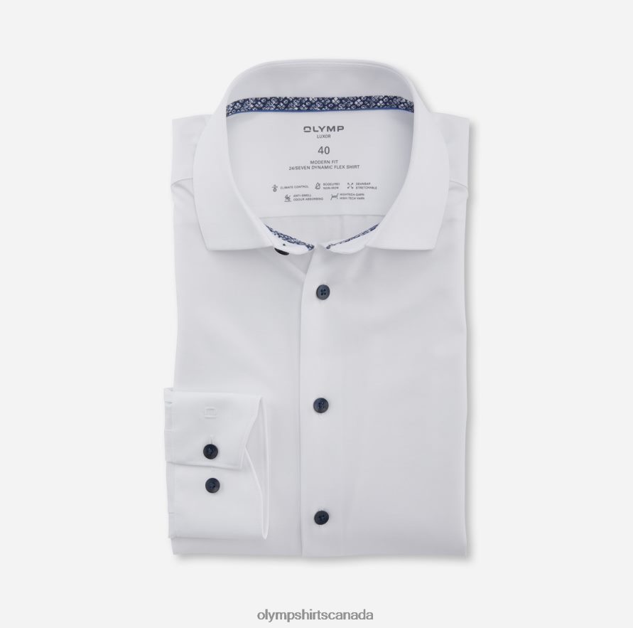 OLYMP Luxor 24/Seven Modern Fit Business Shirt Extra Short Sleeve Global Kent White H2P42H1469 Clothing