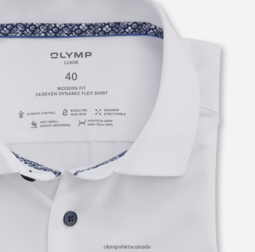 OLYMP Luxor 24/Seven Modern Fit Business Shirt Extra Short Sleeve Global Kent White H2P42H1469 Clothing