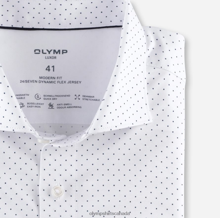 OLYMP Luxor 24/Seven Modern Fit Business Shirt Extra Short Sleeve Kent White H2P42H1470 Clothing