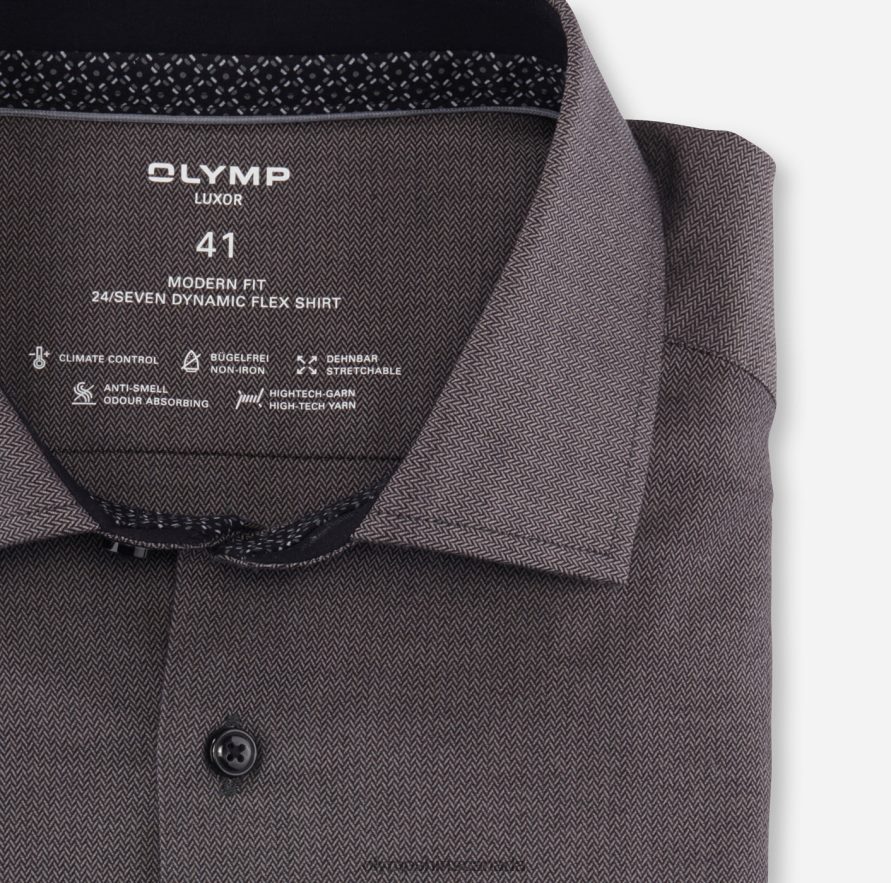 OLYMP Luxor 24/Seven Modern Fit Business Shirt Global Kent Anthracite H2P42H980 Clothing