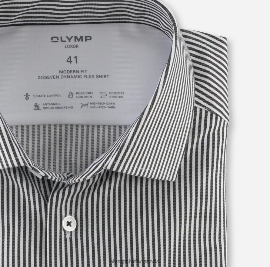 OLYMP Luxor 24/Seven Modern Fit Business Shirt Global Kent Black H2P42H921 Clothing
