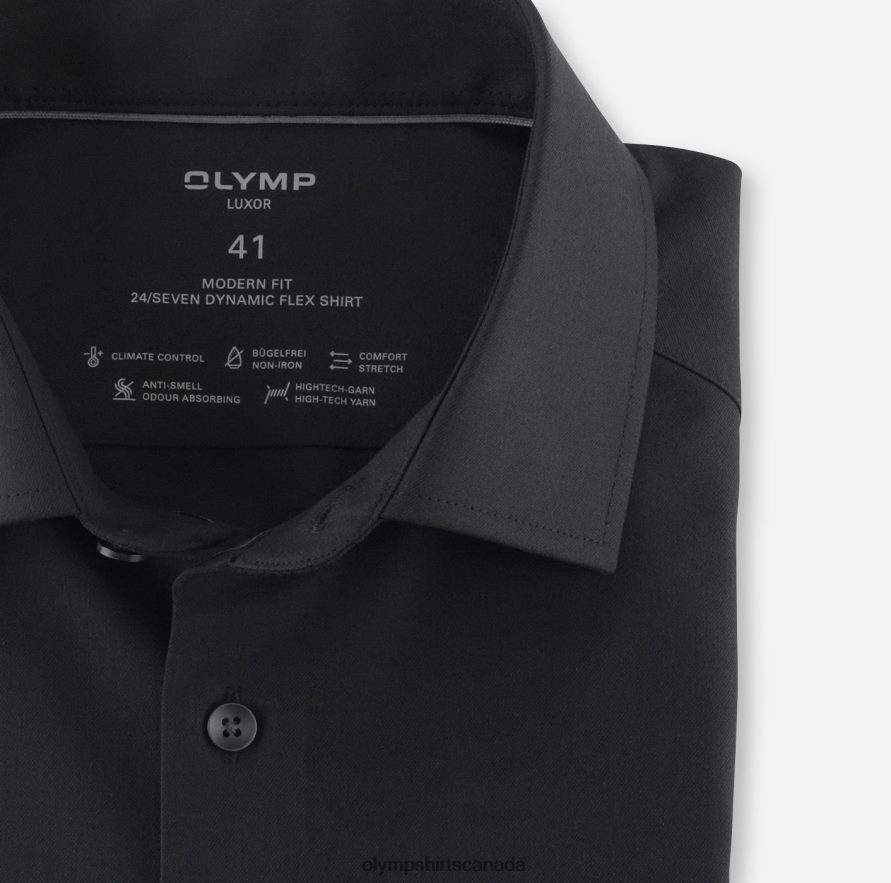 OLYMP Luxor 24/Seven Modern Fit Business Shirt Global Kent Black H2P42H964 Clothing