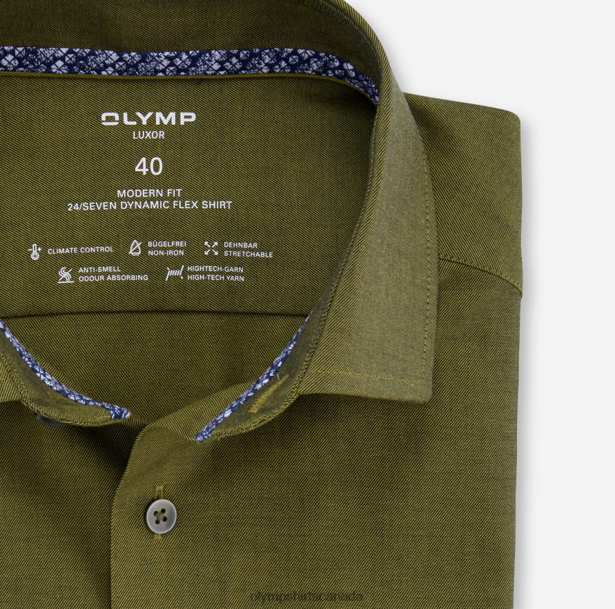 OLYMP Luxor 24/Seven Modern Fit Business Shirt Global Kent Dark Green H2P42H1120 Clothing