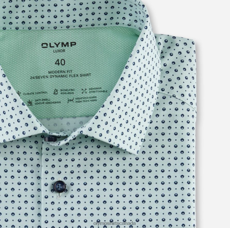 OLYMP Luxor 24/Seven Modern Fit Business Shirt Global Kent Light Green H2P42H1187 Clothing
