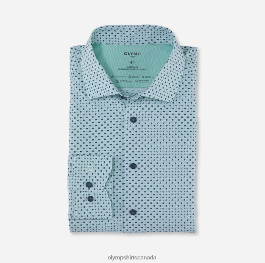 OLYMP Luxor 24/Seven Modern Fit Business Shirt Global Kent Light Green H2P42H1218 Clothing