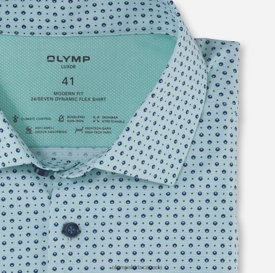 OLYMP Luxor 24/Seven Modern Fit Business Shirt Global Kent Light Green H2P42H1218 Clothing
